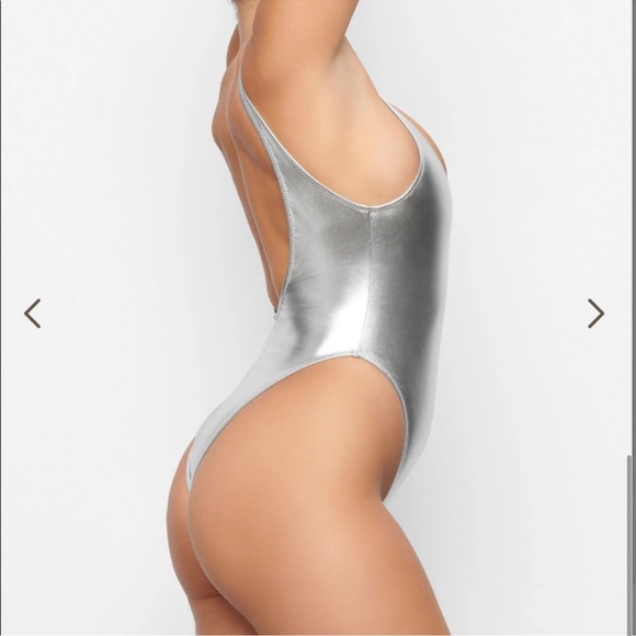 SKIMS Swim Skims Metallic Swim High Cut One Piece Nickel Poshmark